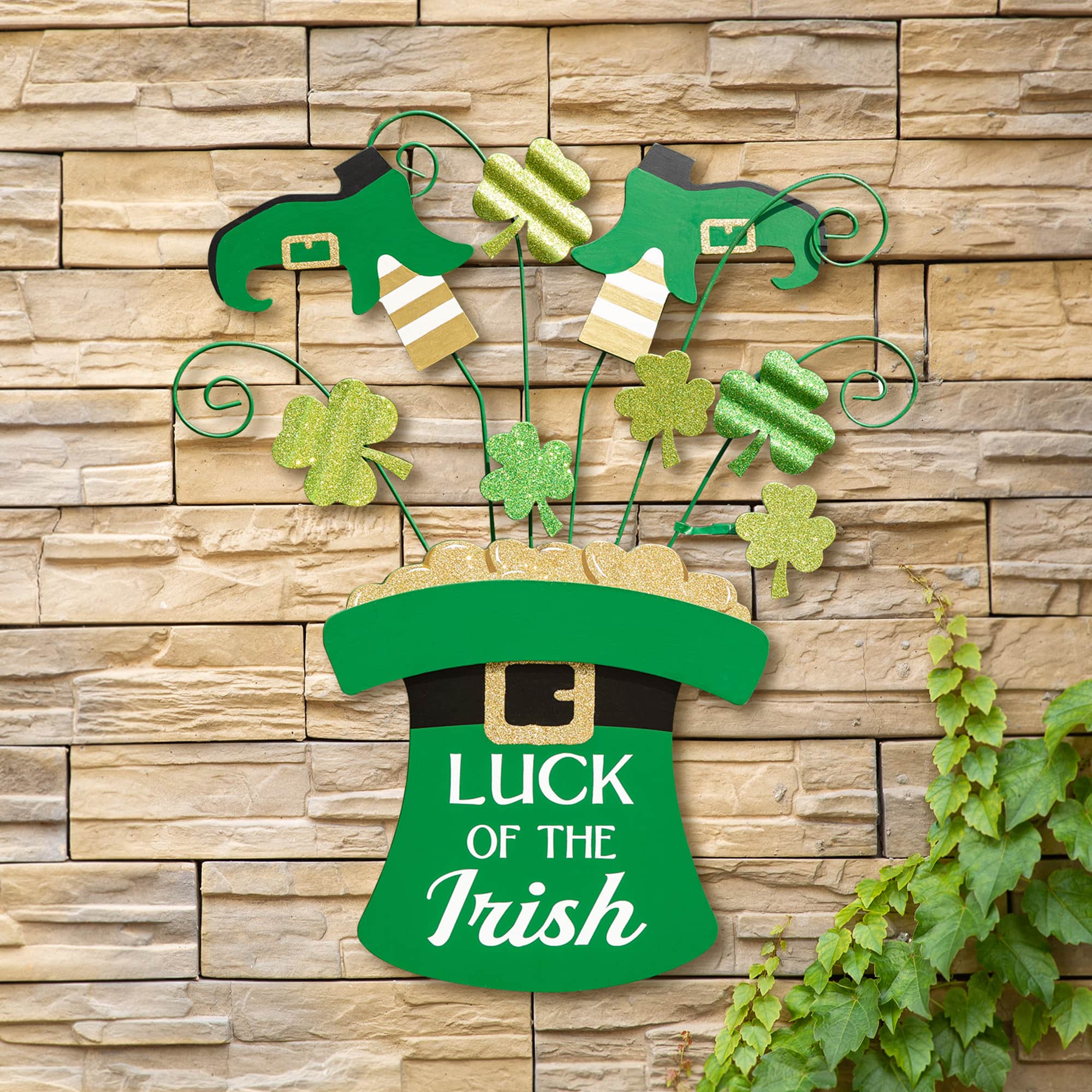 Glitzhome® 31.5" Wooden St. Patrick's Leprechaun Belt Décor